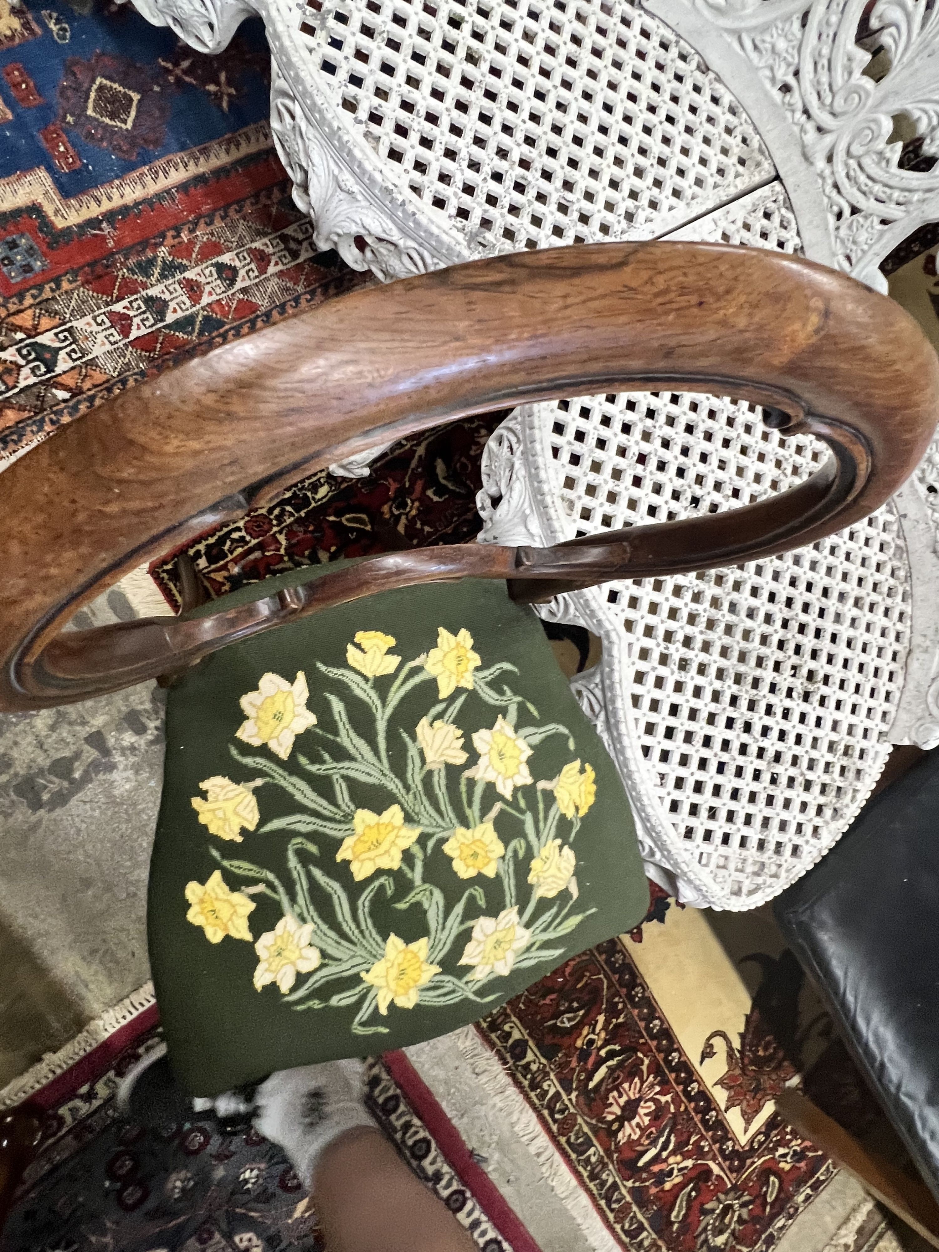 A George III Provincial elm elbow chair, a Victorian nursing chair, and a dining chair